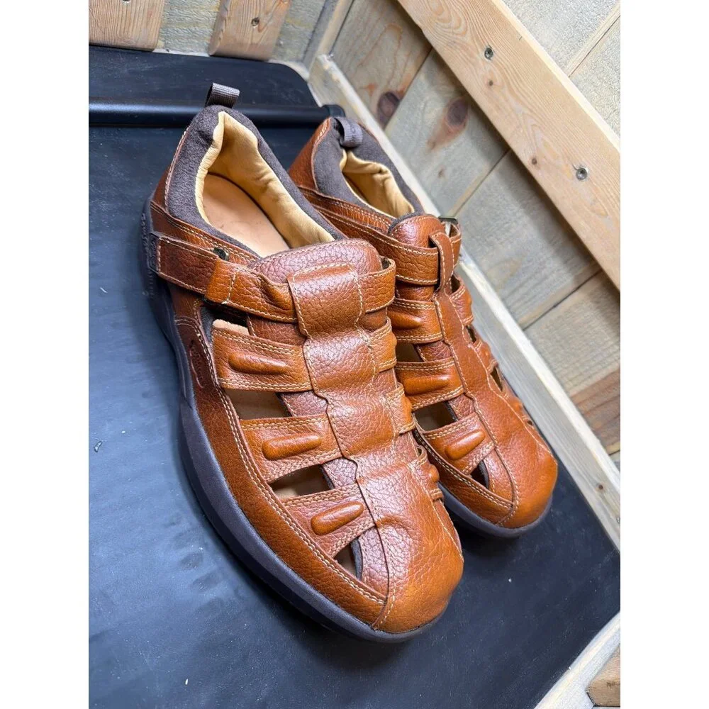 Dr. Comfort Fisherman Mens Sandal 13XW Full-Grain Leather Brown Tan